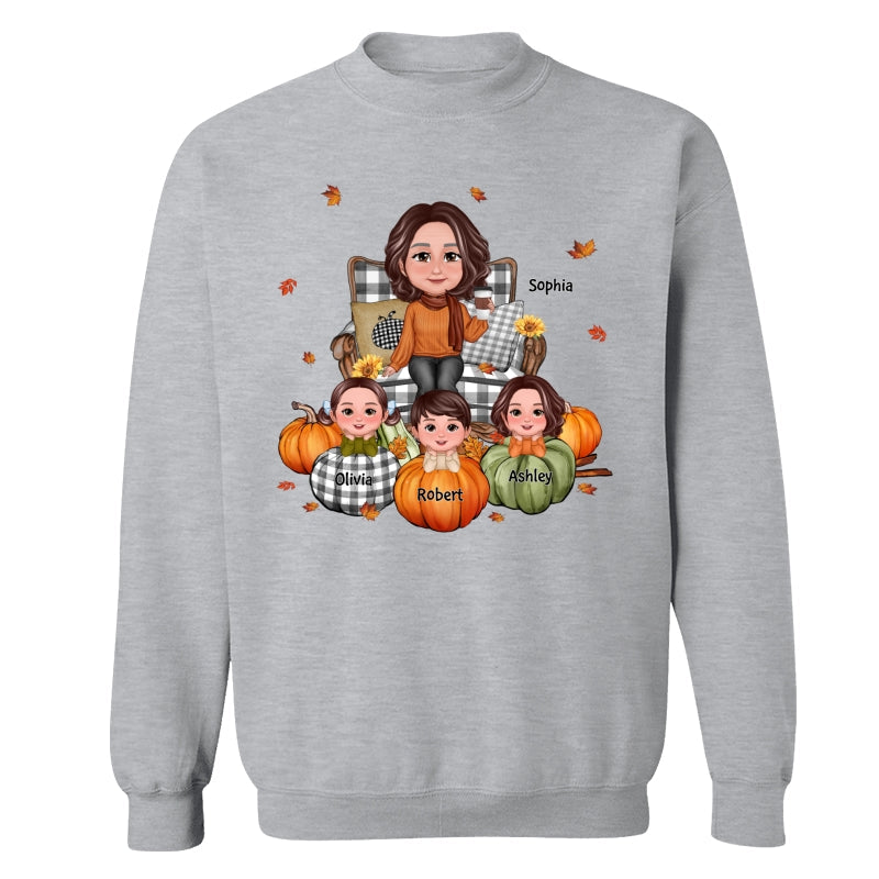 Fall Season Grandma And Kids Pumpkins Personalized Shirt