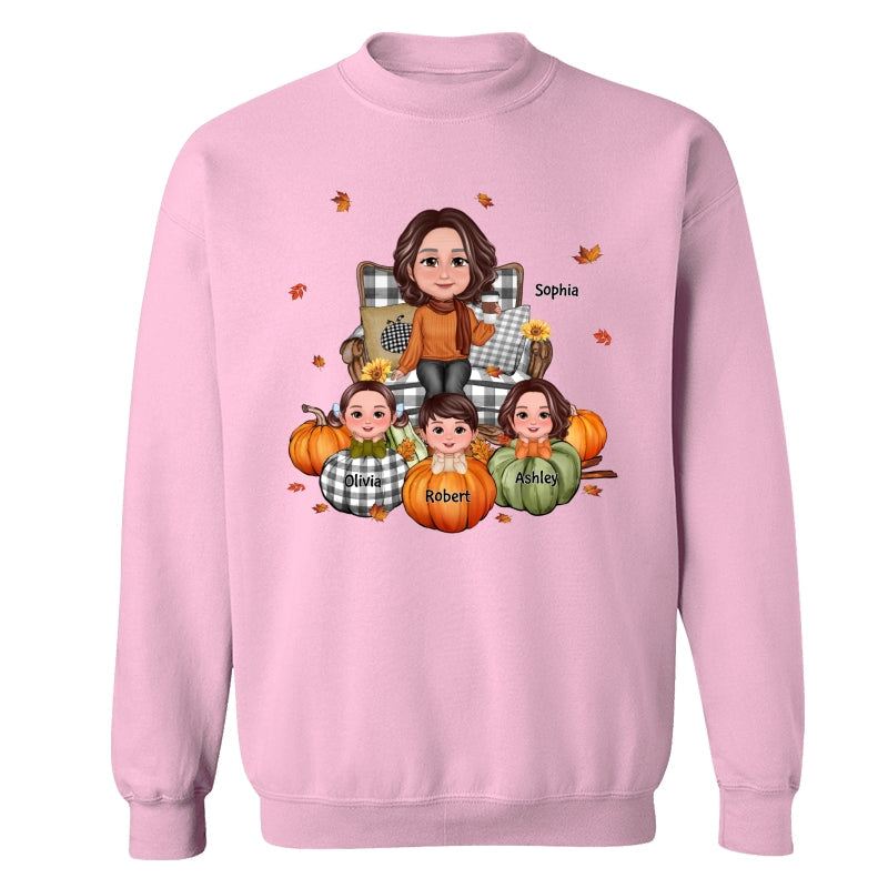 Fall Season Grandma And Kids Pumpkins Personalized Shirt