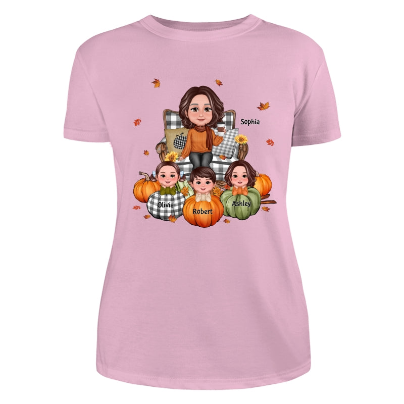 Fall Season Grandma And Kids Pumpkins Personalized Shirt