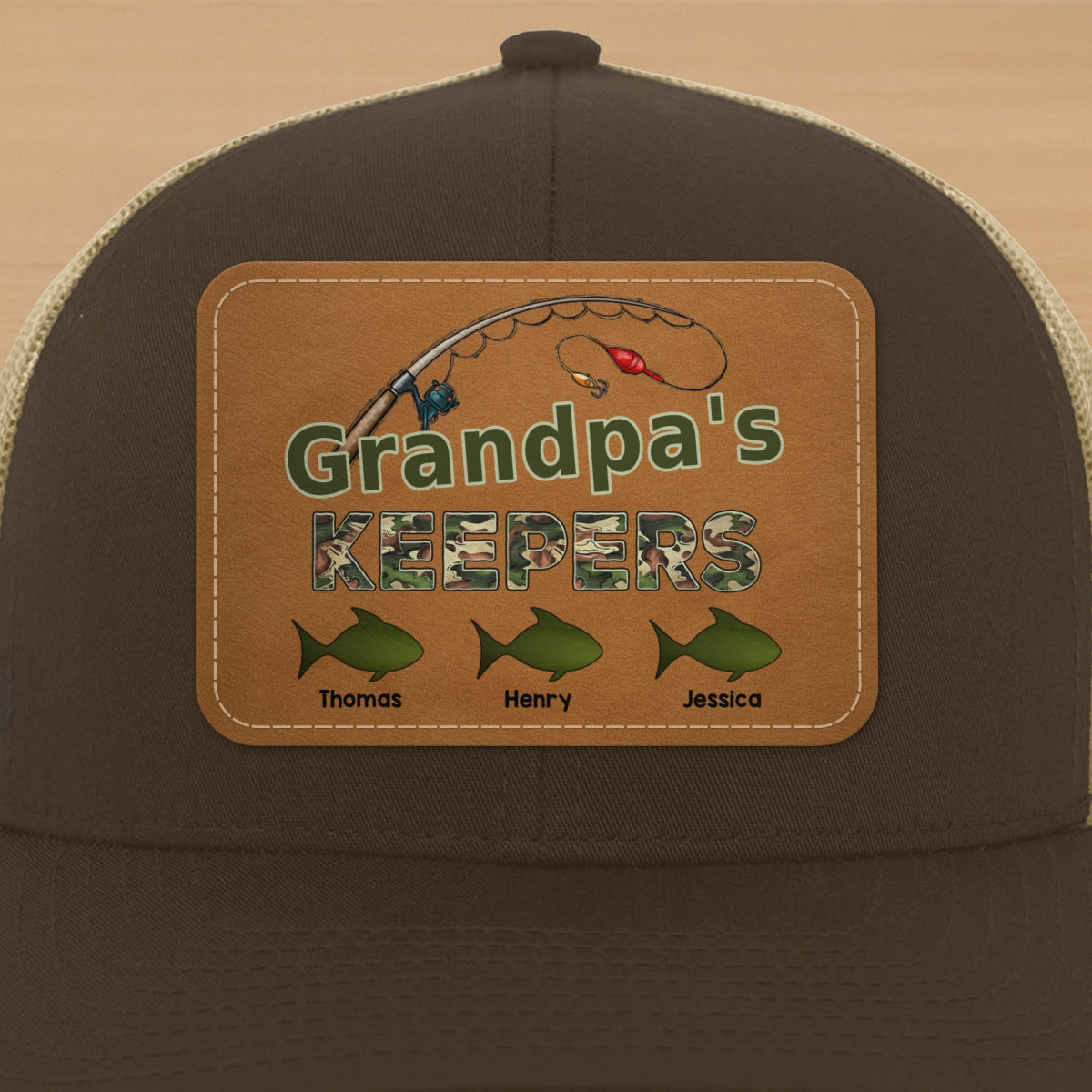 Grandpa‘s Keepers Fishing Camouflage Personalized Leather Patch Hat