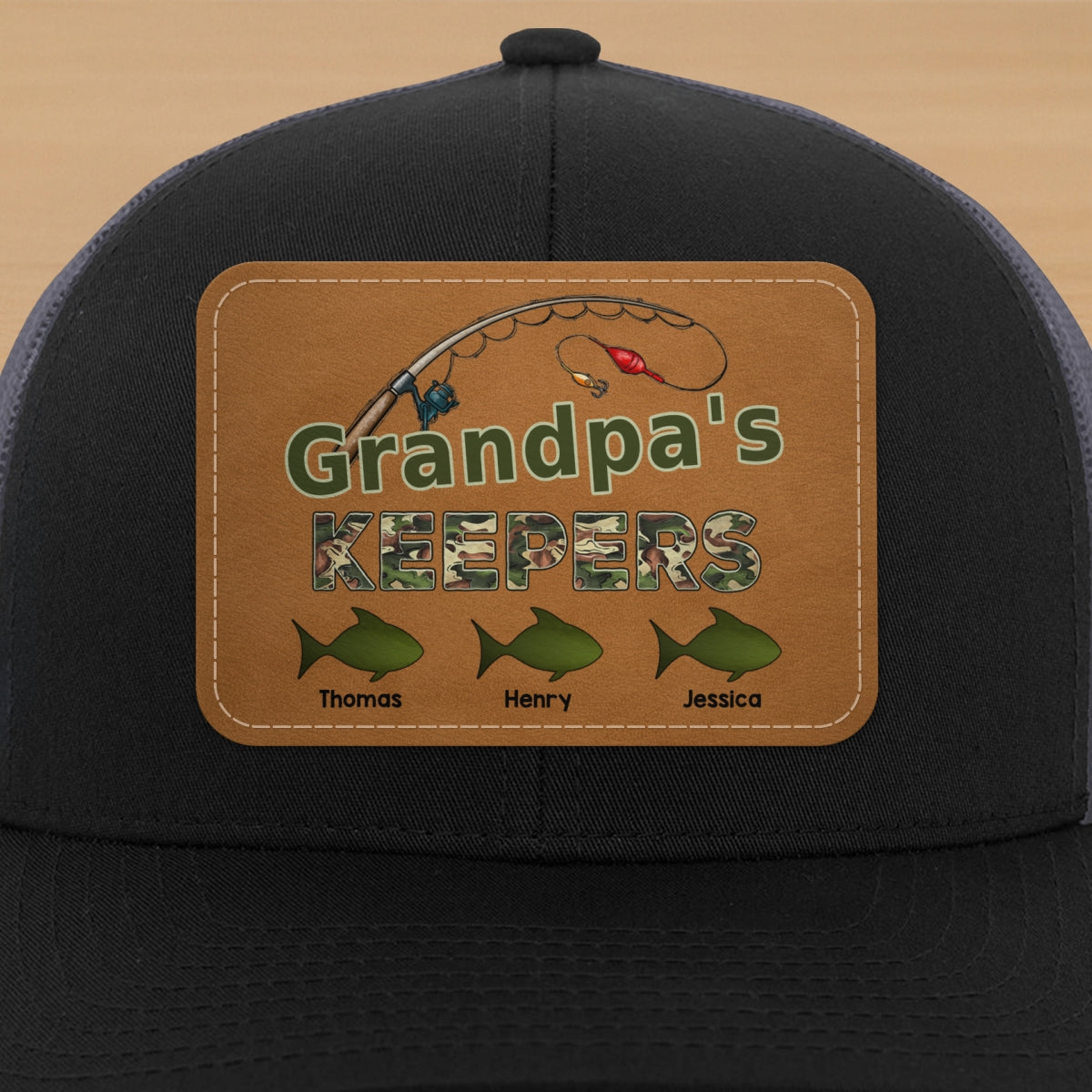 Grandpa‘s Keepers Fishing Camouflage Personalized Leather Patch Hat