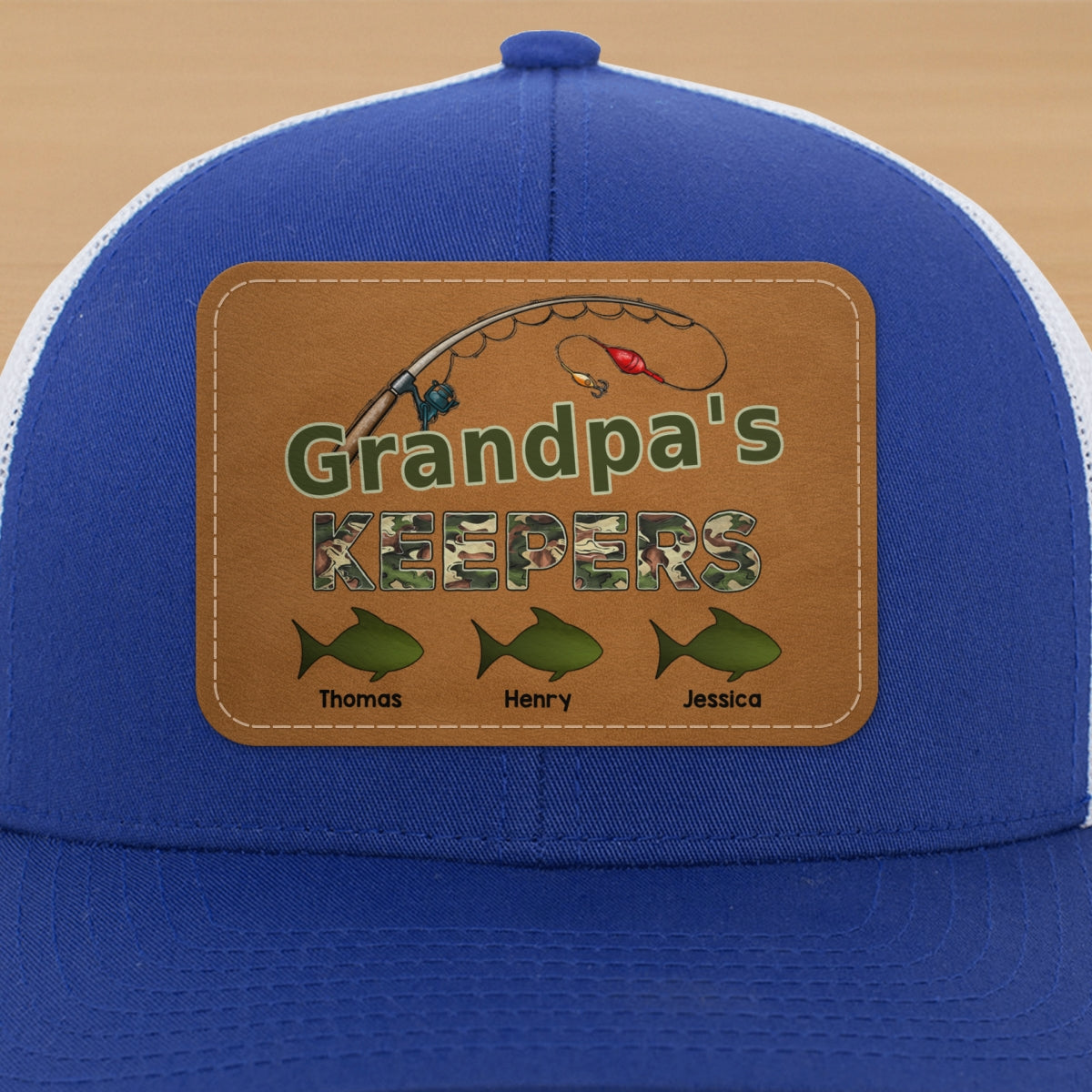 Grandpa‘s Keepers Fishing Camouflage Personalized Leather Patch Hat