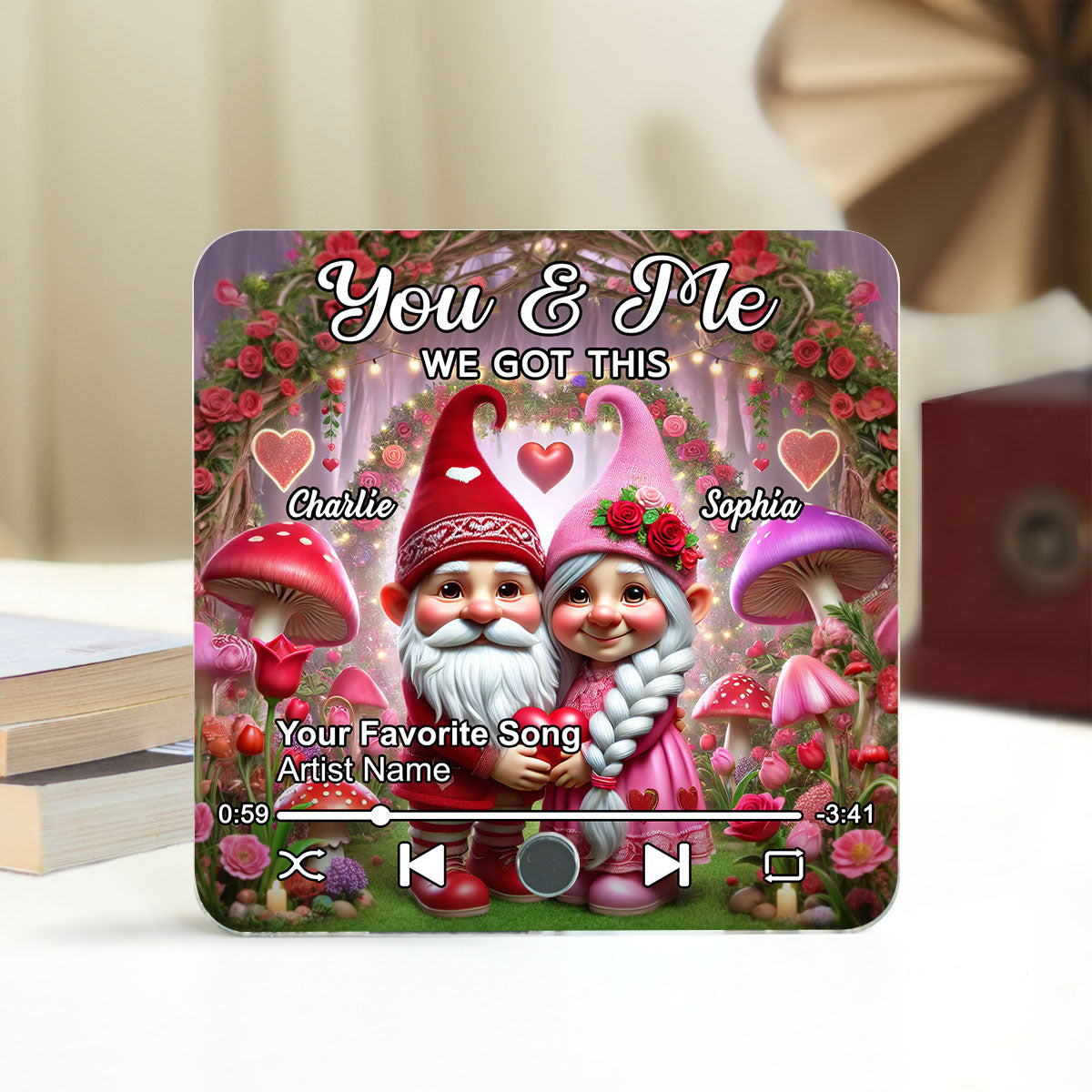 Gnome Couple Personalized Music Fridge Magnet, Heartfelt  Gift For Couple, For Him, For Her, Boyfriend, Girlfriend, Husband, Wife