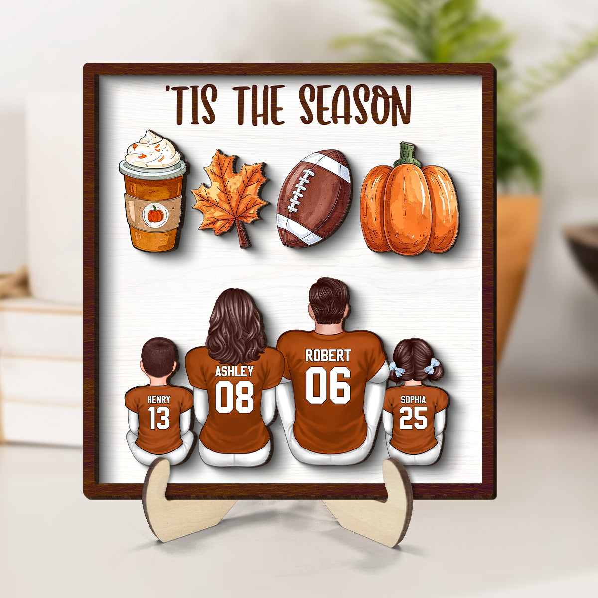 Fall Season 'Tis The Season Football Family Personalized 2-Layer Wooden Plaque