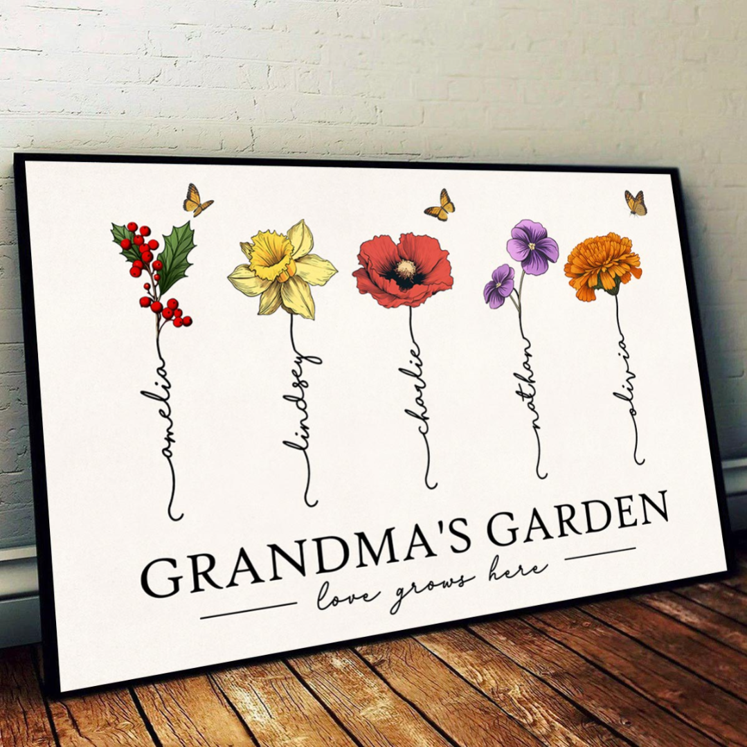 [FREE DELIVERY - Limited Time Offer] Grandma‘s Garden Love Grows Here Beautiful Birth Month Flower Gift For Grandma Mom Personalized Poster