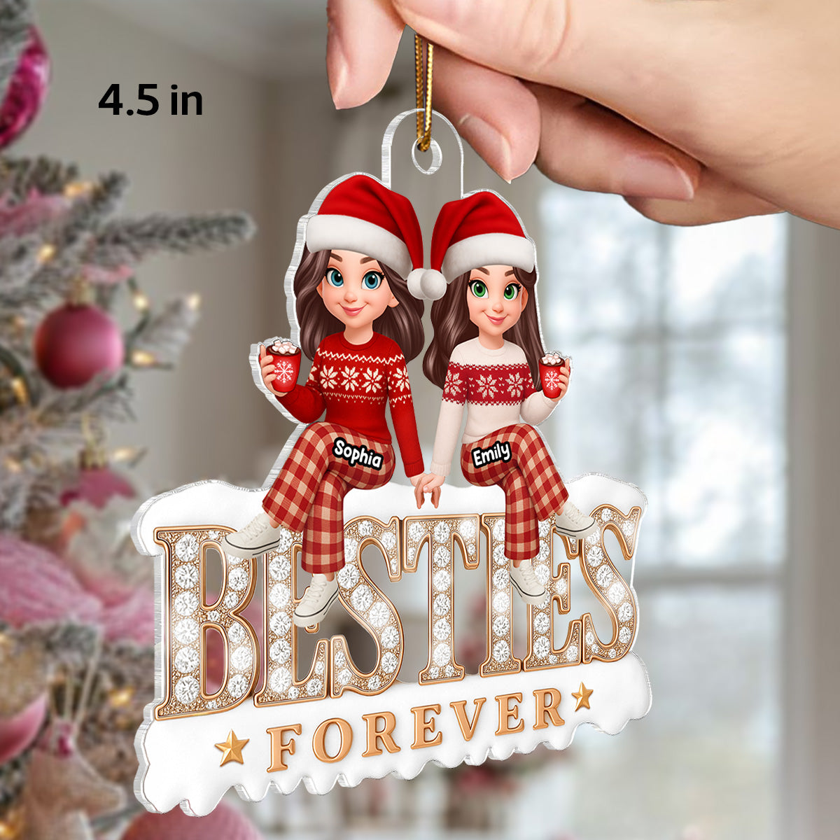 3D Shining Effect Besties Forever - Personalized Acrylic Ornament - Gift For Best Friends