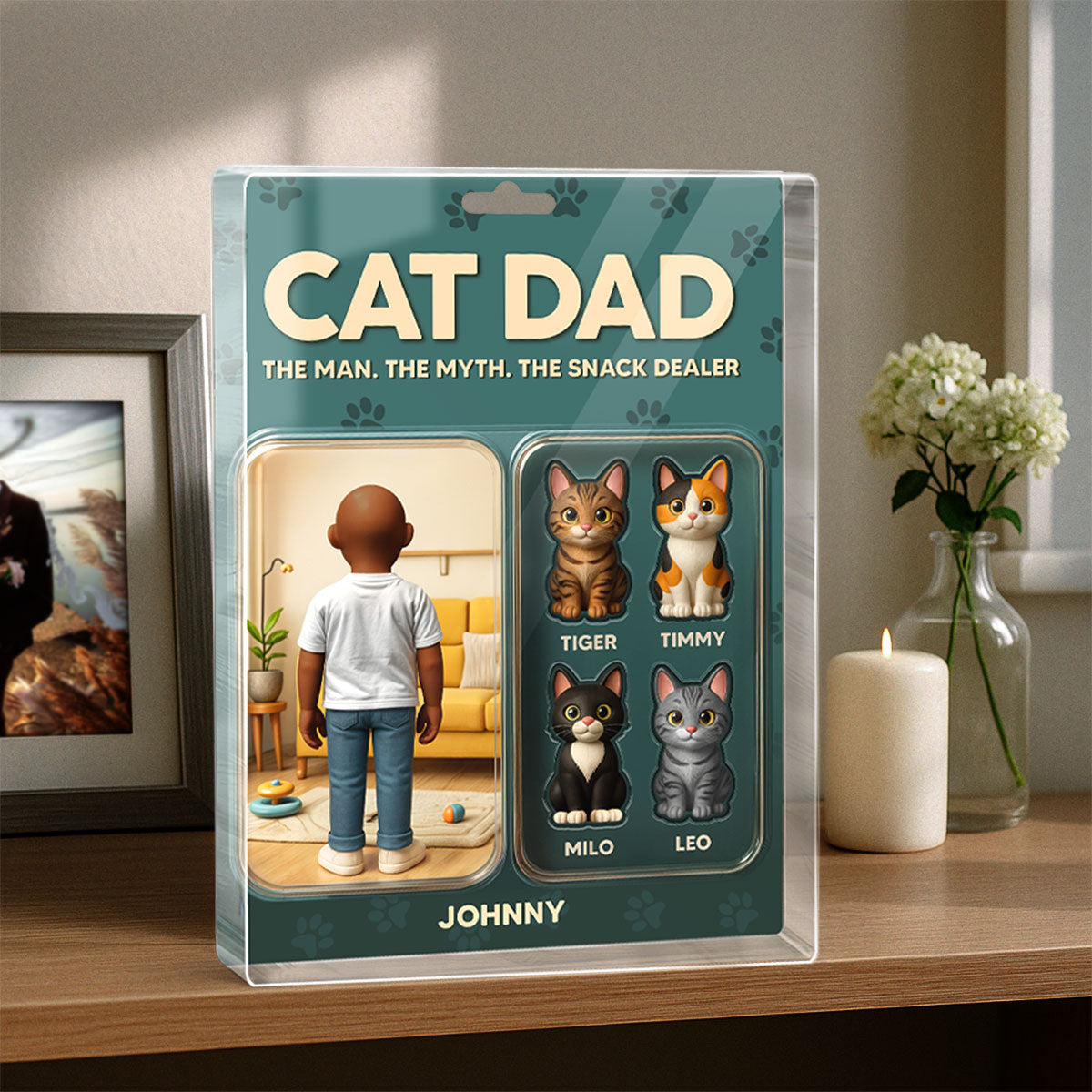 Cat Dad Cartoon Figures Style Personalized Acrylic Block Plaque,  Gift for Cat Lover