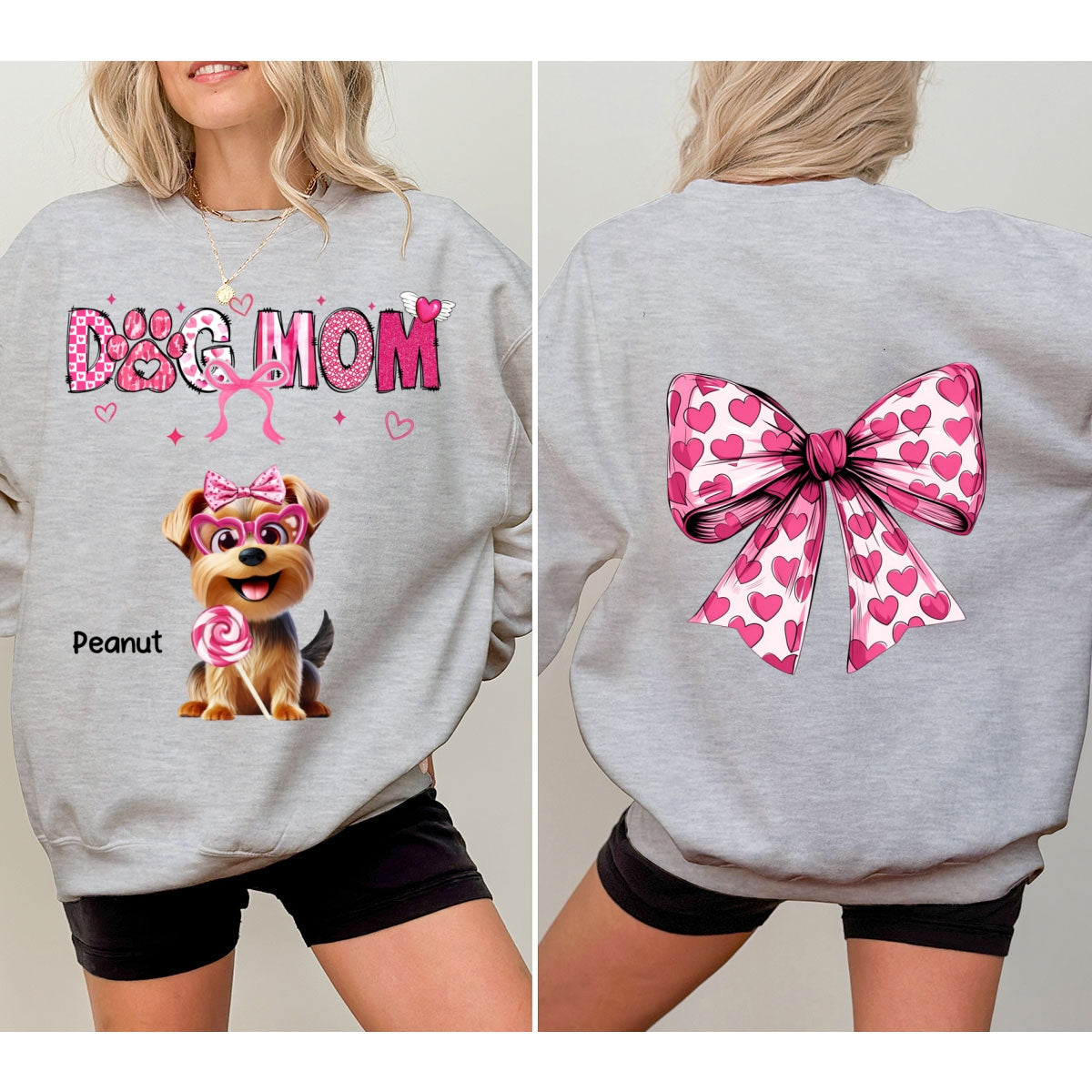 Dog Mom Cute Coquette Cartoon Dog  Gift Personalized Double Sided Sweatshirt