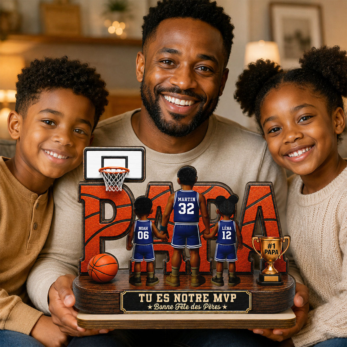 Papa basketteur lgendaire - Tu es notre MVP - Plaque personnalise en bois 2 couches - Cadeau de Fte des Pres pour papa, mari et fans de basketball