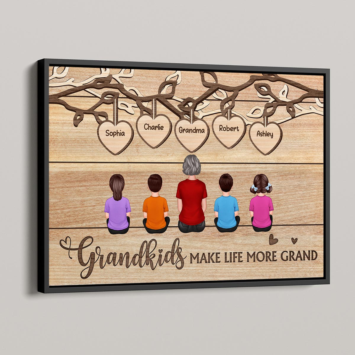 Grandkids Sitting Under Tree Mother‘s Day Gift For Grandma Personalized Horizontal Poster