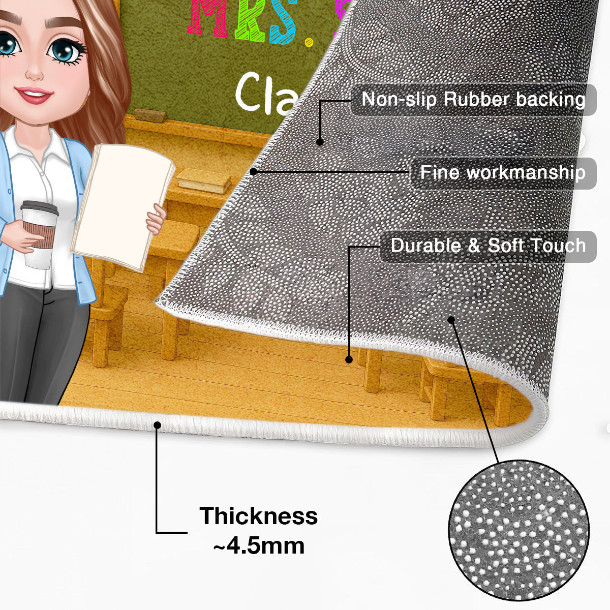 Teacher Welcome To Classroom 3D Effect Personalized Doormat