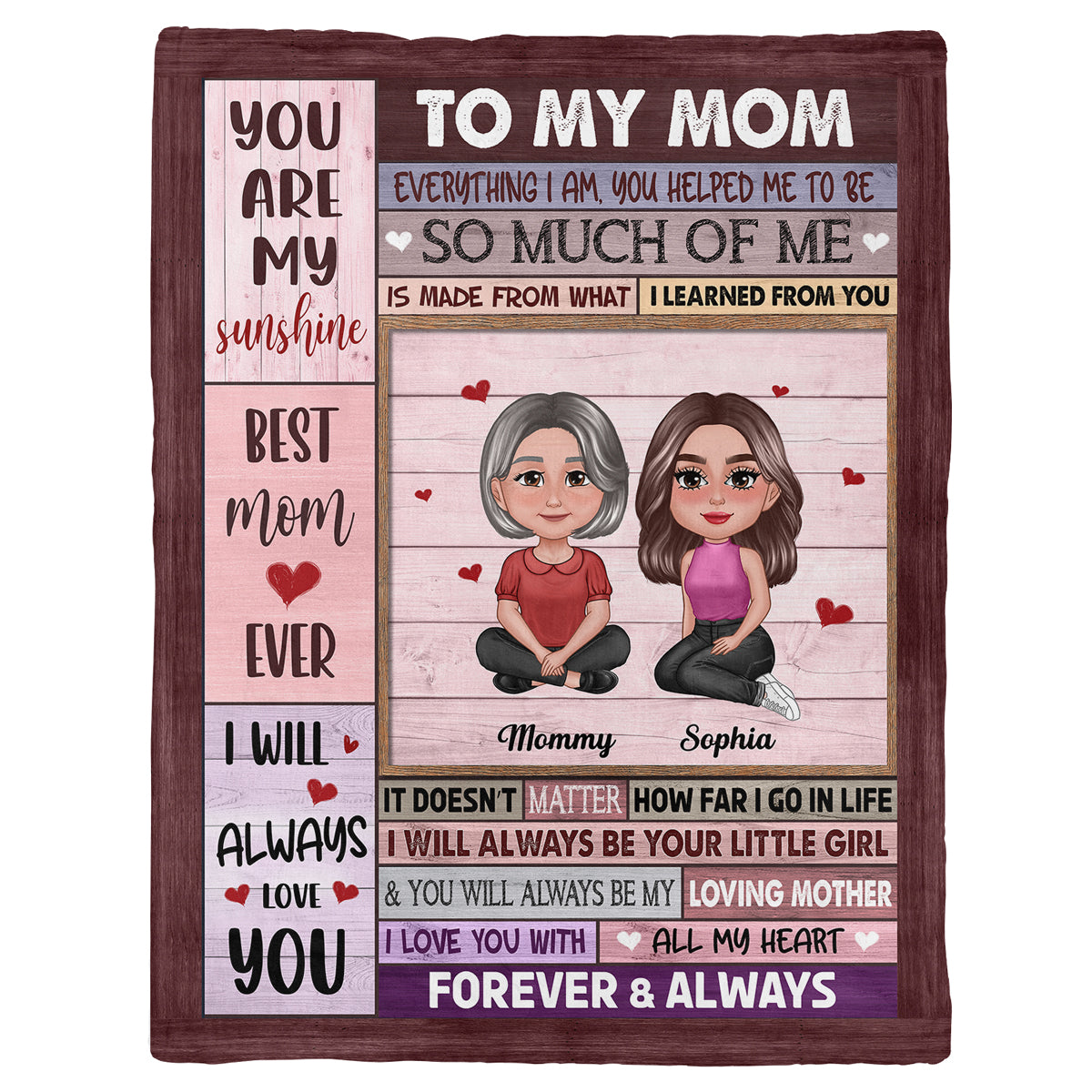 To My Mom Pink Palette Pretty Mother & Daughter Personalized Fleece Blanket