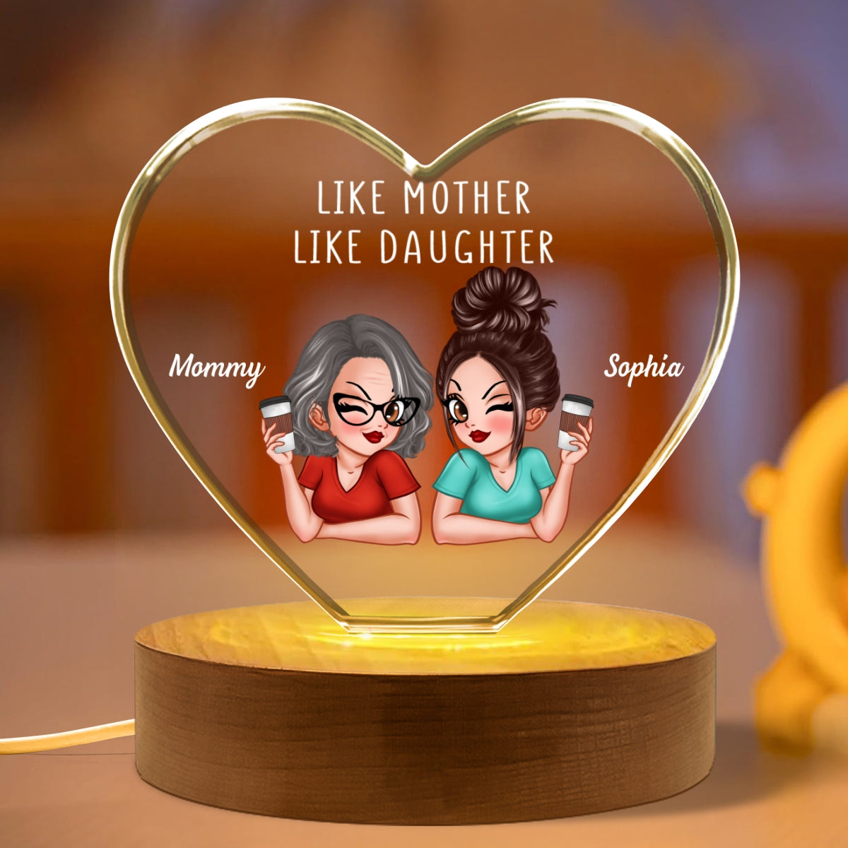 Personalized Premium Crystal Heart LED, Like Mother Like Daughter, Gift For Mom, Free Delivery