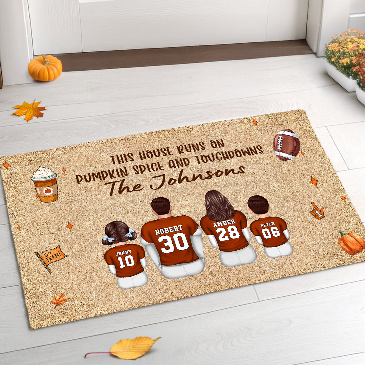 This House Runs On Pumpkin Spice And Touchdowns Football Family Decor Personalized Doormat