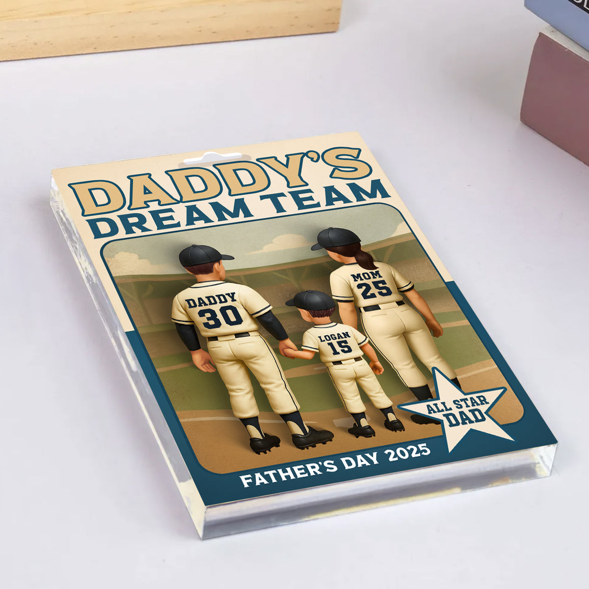 Daddy's Dream Team Baseball Card Personalized Acrylic Block Plaque,  Gift for Baseball Dad
