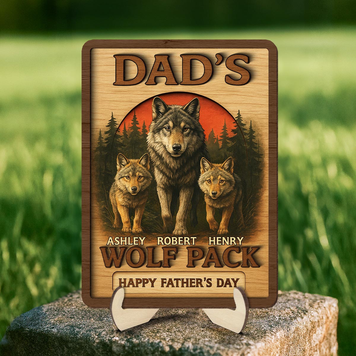 Dad's Wolf Pack Personalized 2-Layered Wooden Plaque,  Gift for Dad