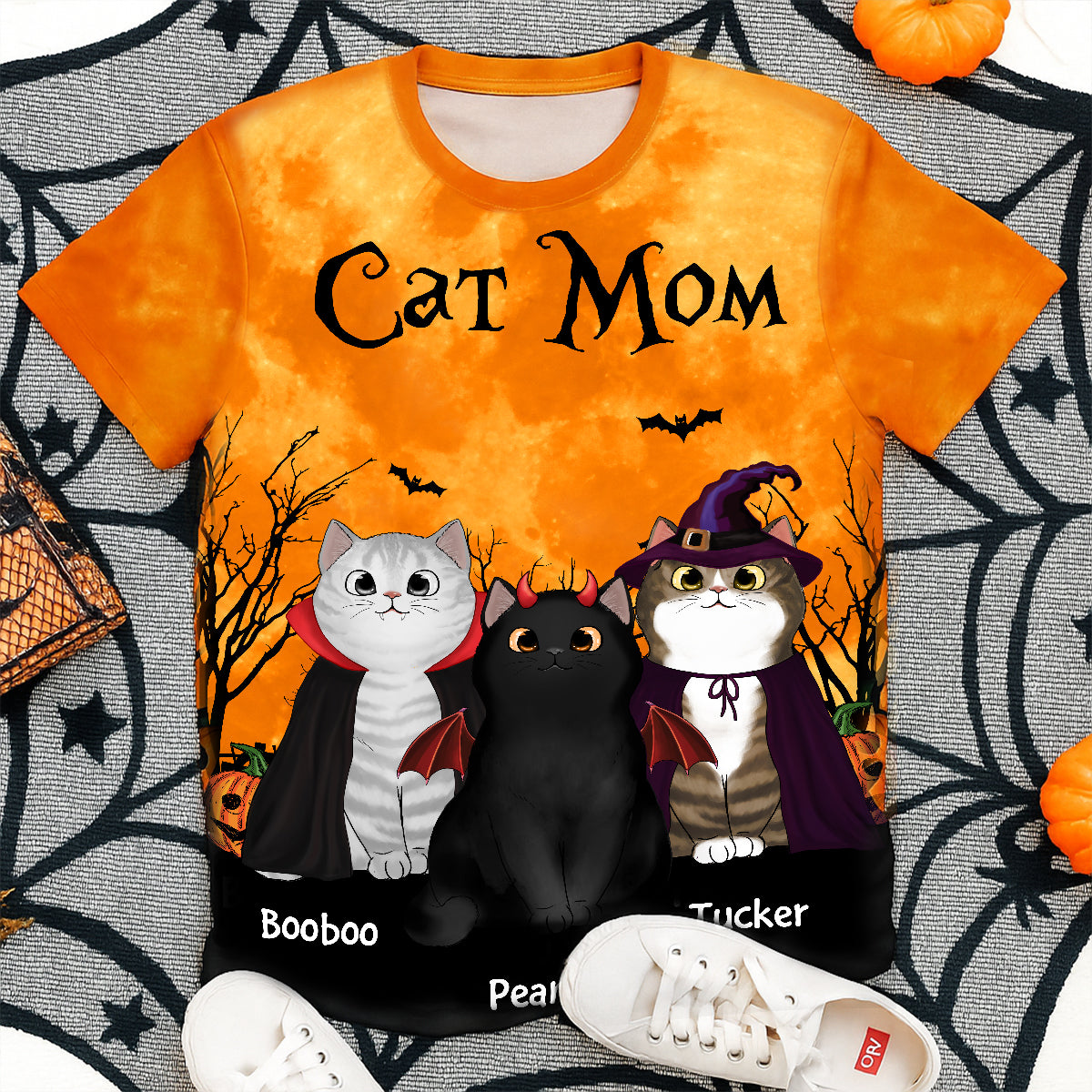 Cat Mom Halloween Moon Light Bat Tree - Personalized 3D Shirt
