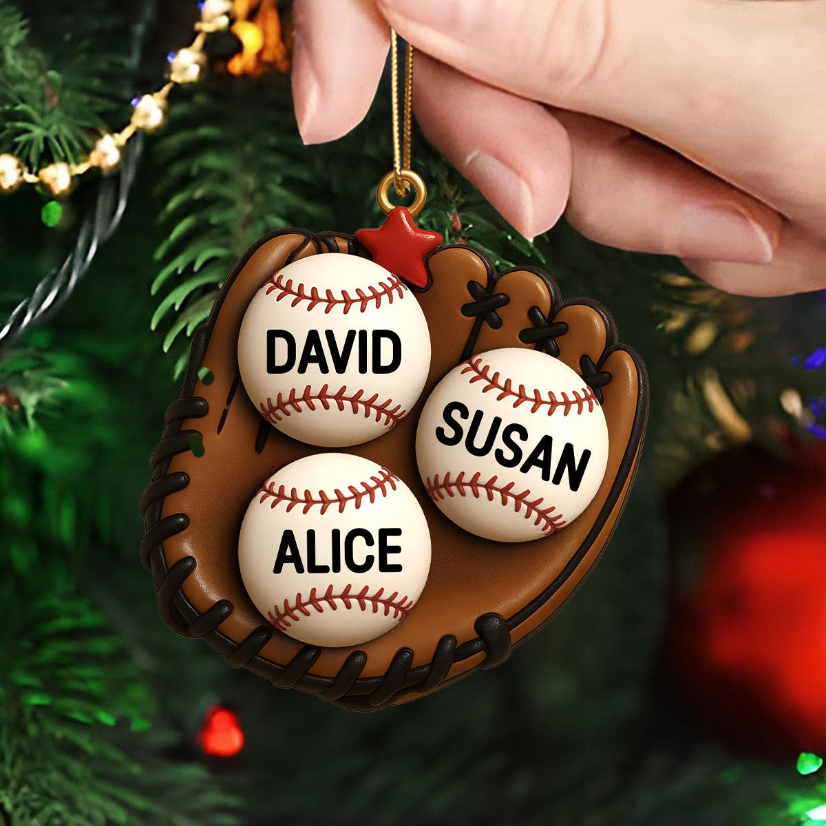 3D Effect Baseball Gloves Family Members' Names Personalized Acrylic Ornament, Christmas Tree Decoration