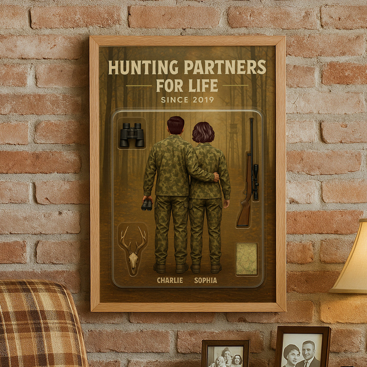 3D Effect Custom Figure Couple Hunting Partners For Life Personalized Poster
