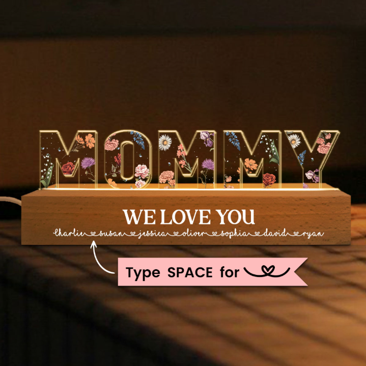 Custom Flower Printed LED Night Light, Birth Month Flower, Gift For Grandma, Gift For Mom, Gift For Mother's Day