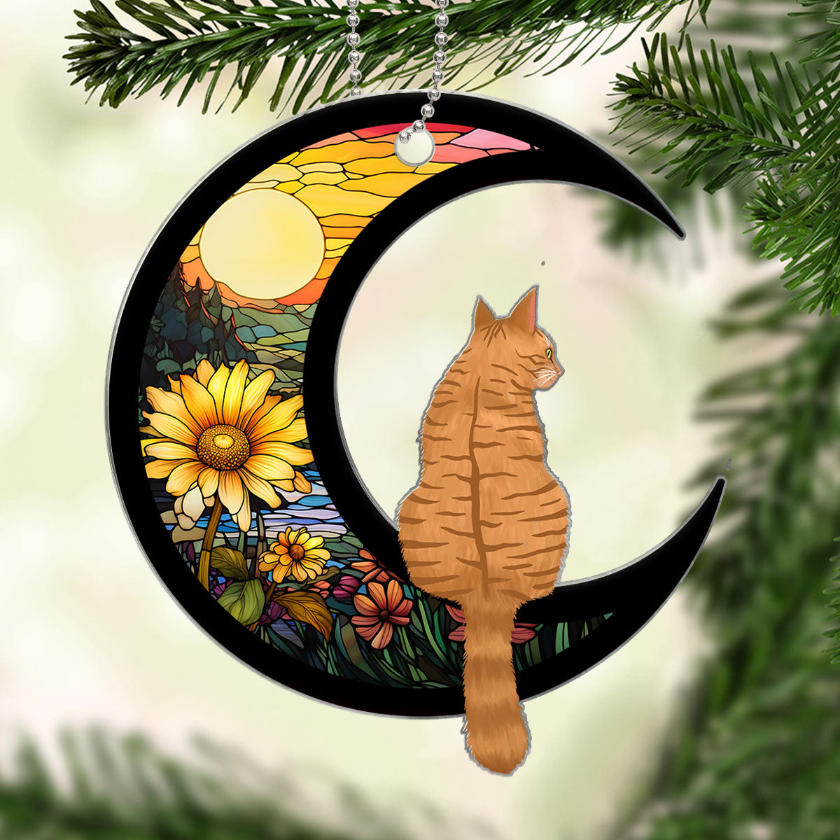 Cats Sitting On Moon Personalized Acrylic Car Ornament