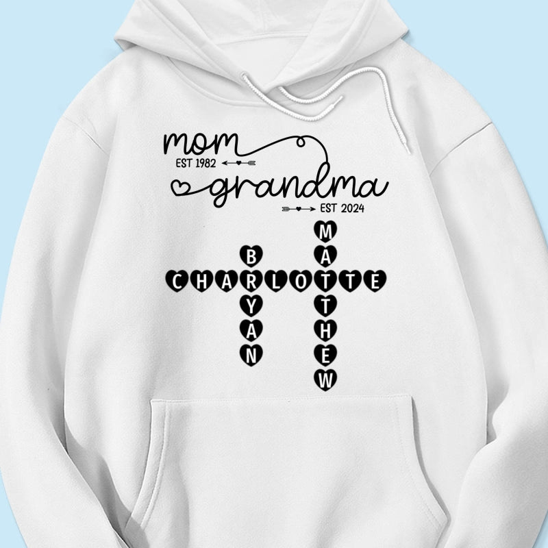 Mom Grandma Est. Swirl Crossword Puzzle Art Personalized Shirt
