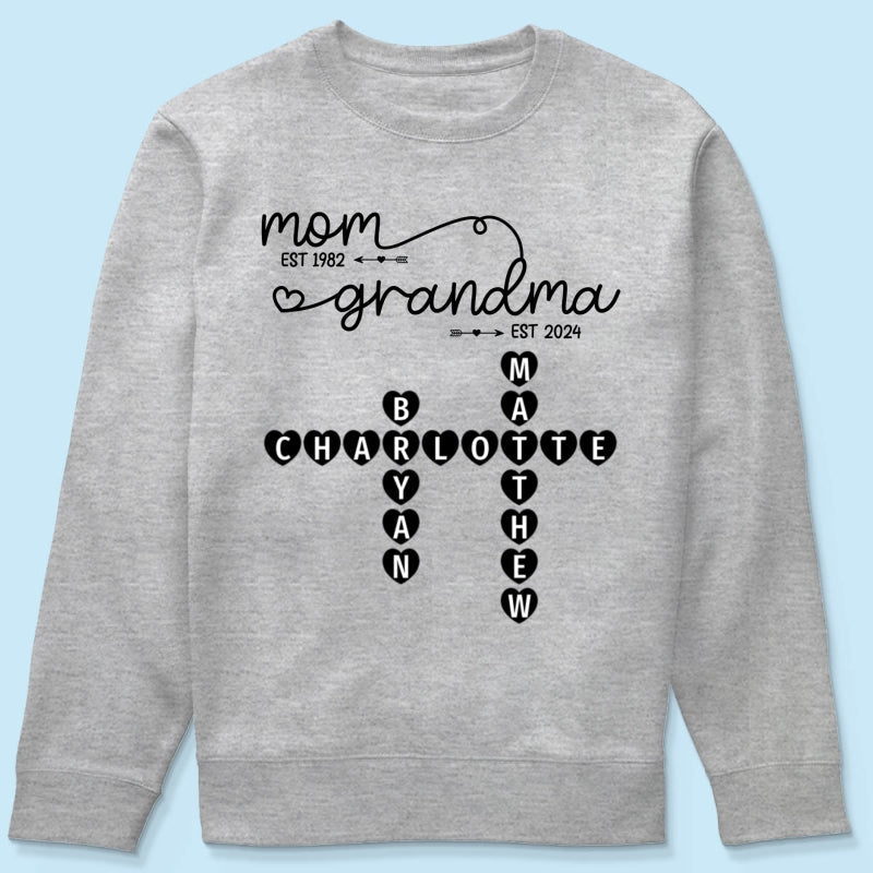 Mom Grandma Est. Swirl Crossword Puzzle Art Personalized Shirt