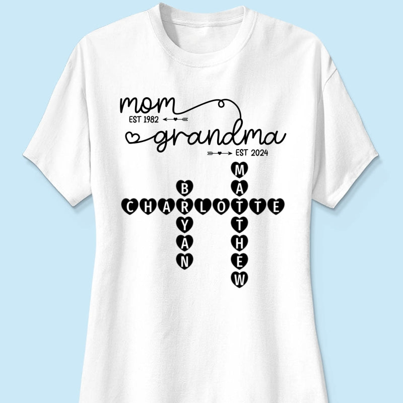 Mom Grandma Est. Swirl Crossword Puzzle Art Personalized Shirt