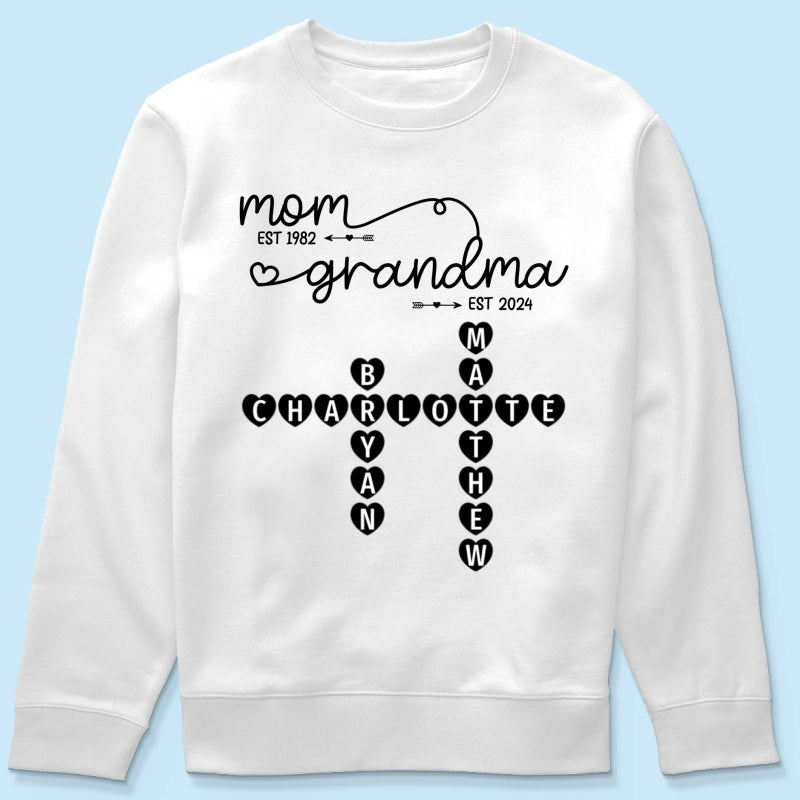 Mom Grandma Est. Swirl Crossword Puzzle Art Personalized Shirt