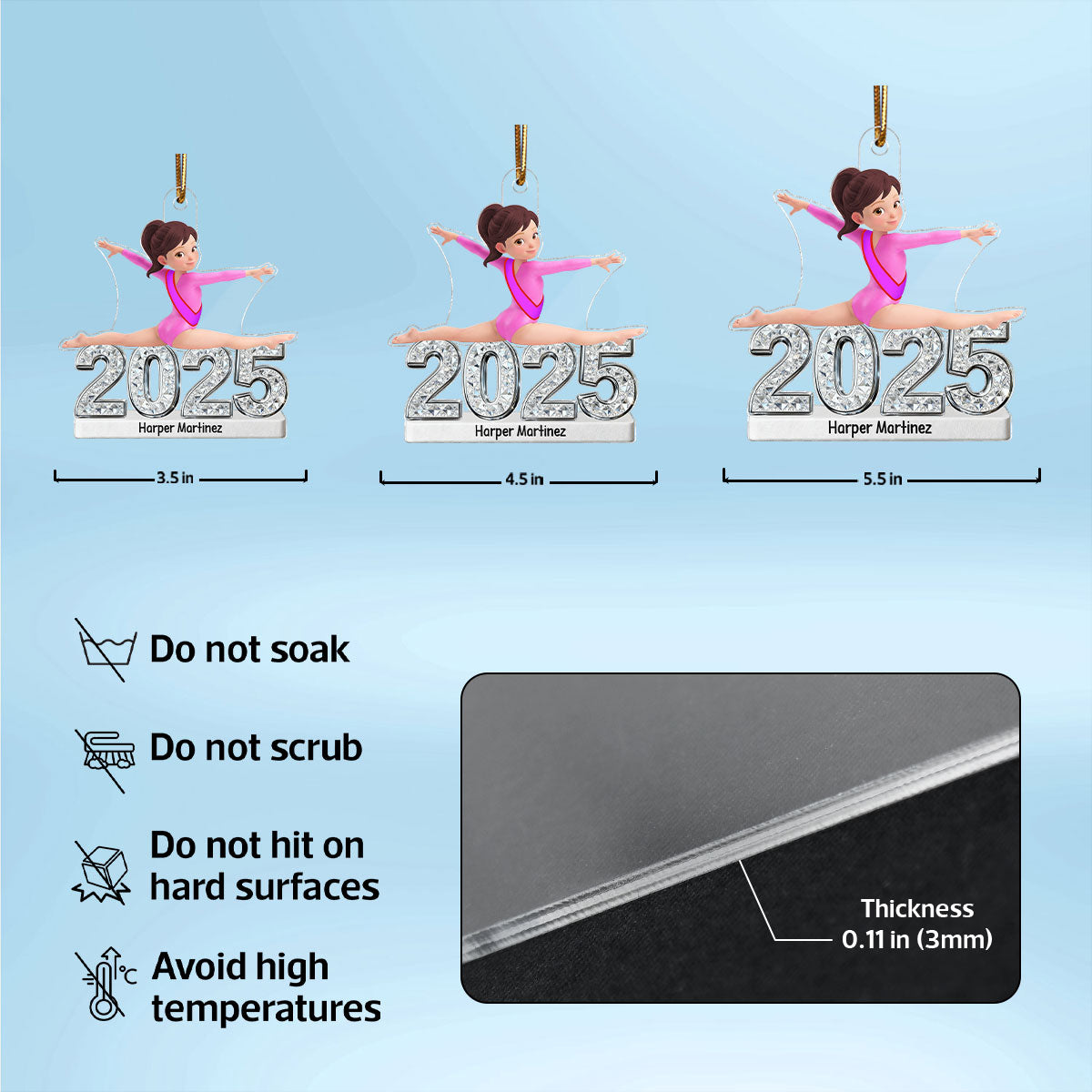 3D Effect Gymnastic Girl Front Split Pose With Year - Personalized Acrylic Ornament - Gymnast Gift For Daughter, Granddaughter