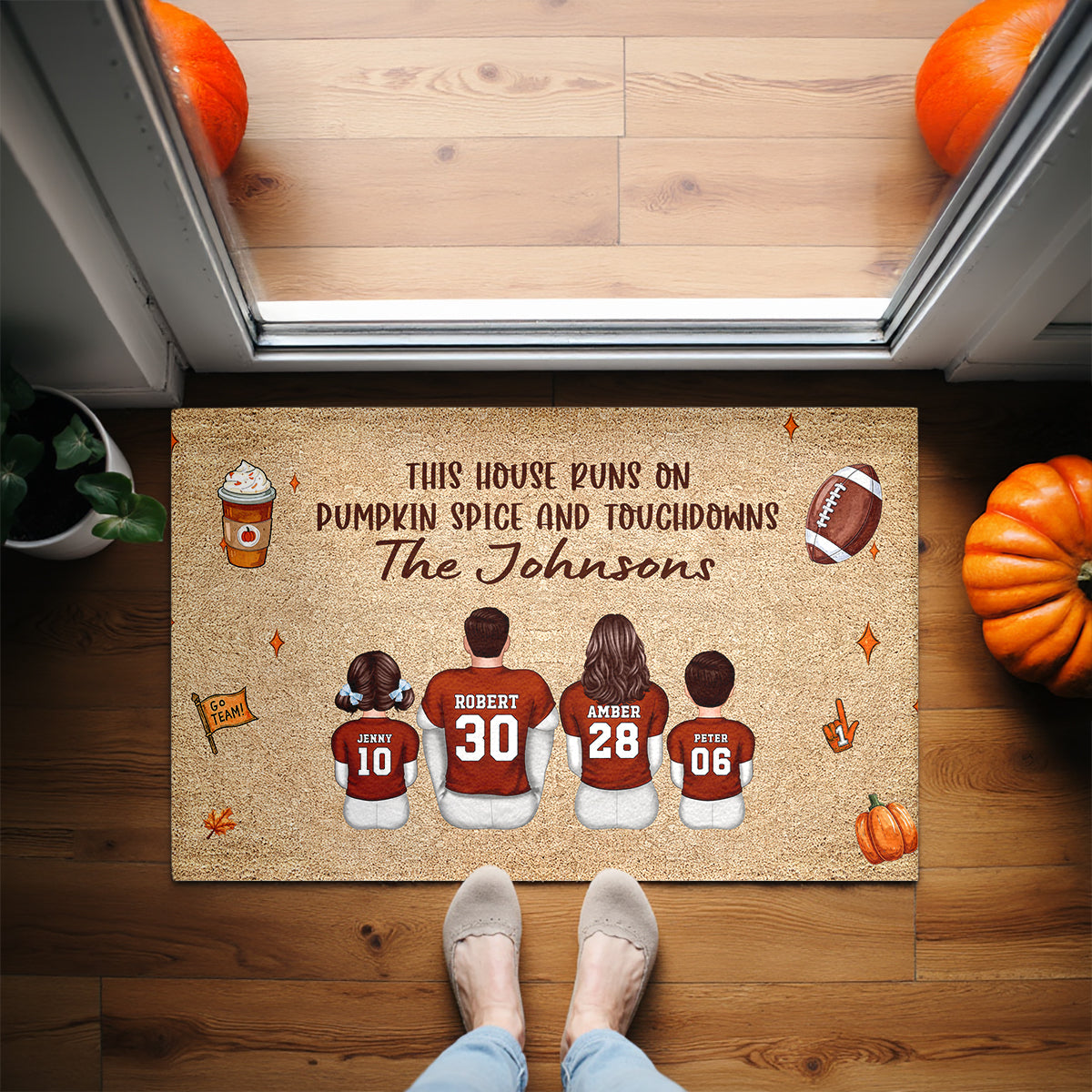 This House Runs On Pumpkin Spice And Touchdowns Football Family Decor Personalized Doormat
