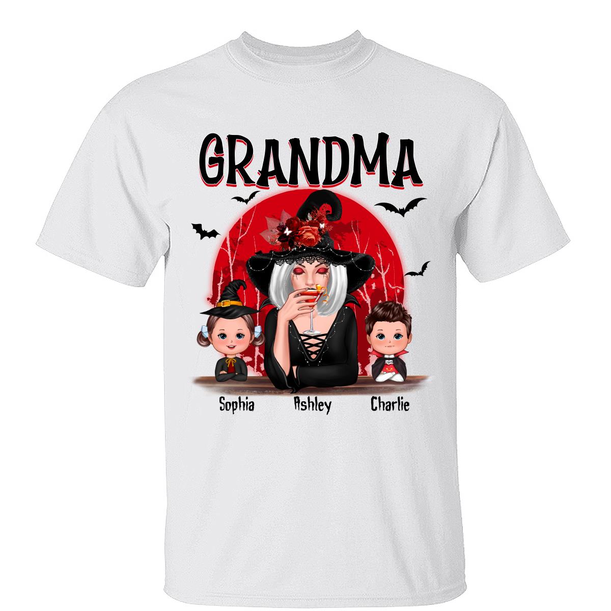 Grandma Red Moon Halloween Woman Grandkids Personalized Shirt