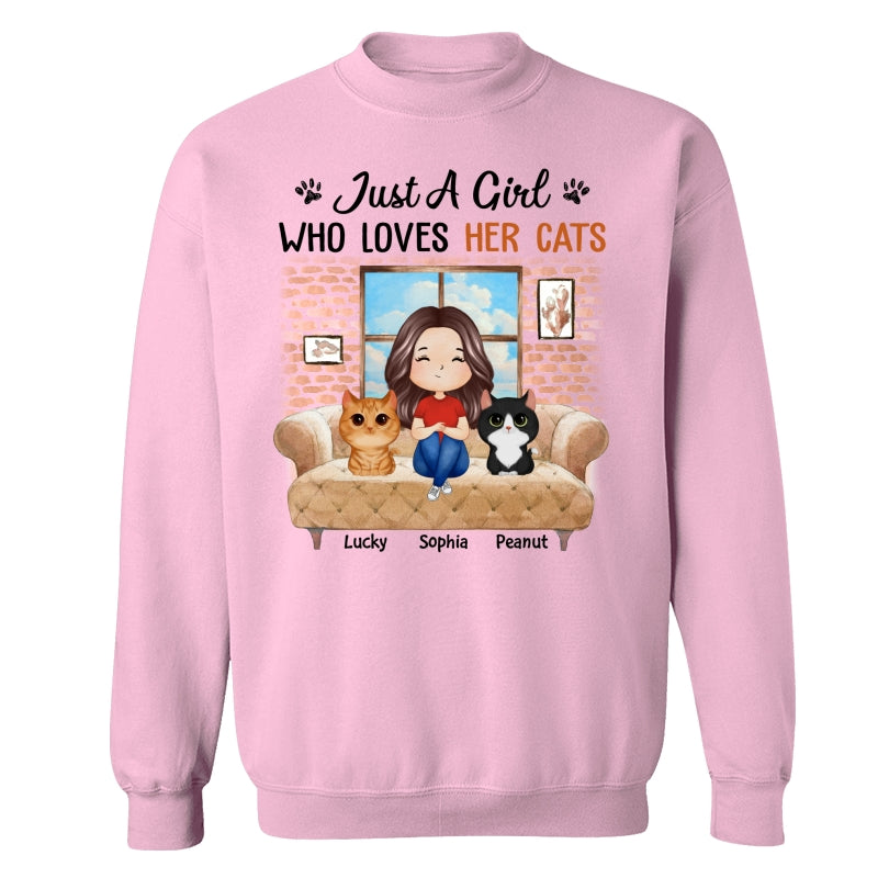 Just A Girl Who Loves Cats Watercolor Woman And Watercolor Cute Cats Sitting By The Window Personalized Shirt