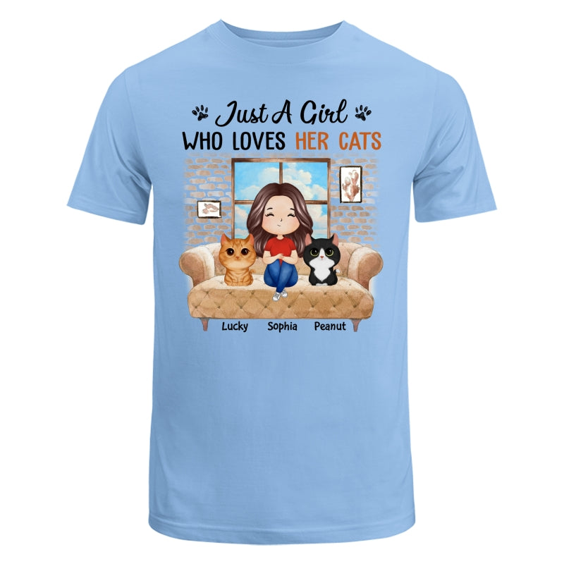 Just A Girl Who Loves Cats Watercolor Woman And Watercolor Cute Cats Sitting By The Window Personalized Shirt