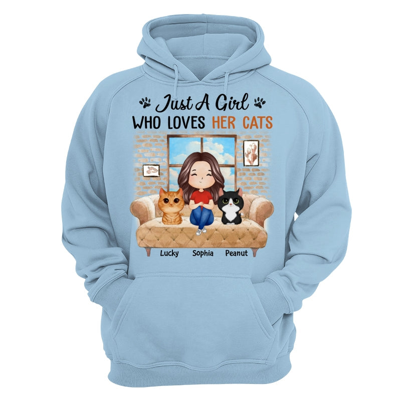 Just A Girl Who Loves Cats Watercolor Woman And Watercolor Cute Cats Sitting By The Window Personalized Shirt