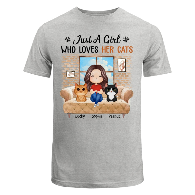 Just A Girl Who Loves Cats Watercolor Woman And Watercolor Cute Cats Sitting By The Window Personalized Shirt