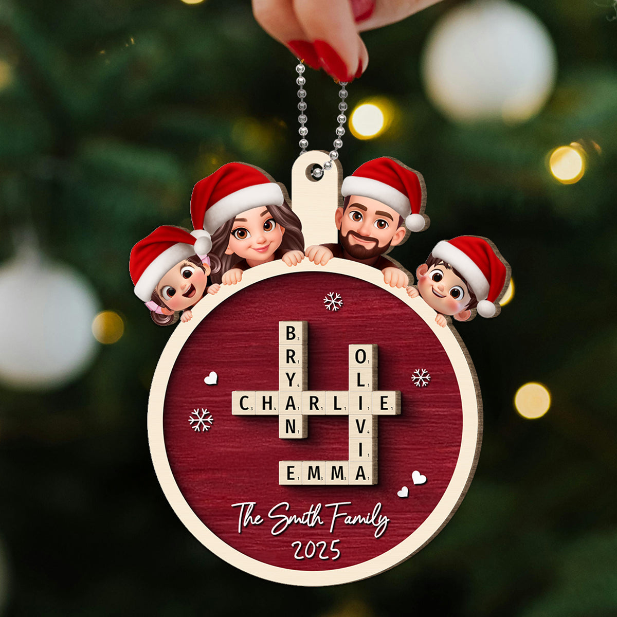 Grandkids Crossword Cute Kids Personalized 2-Layered Wooden Ornament, Christmas Gift for Granddaughter, Grandson