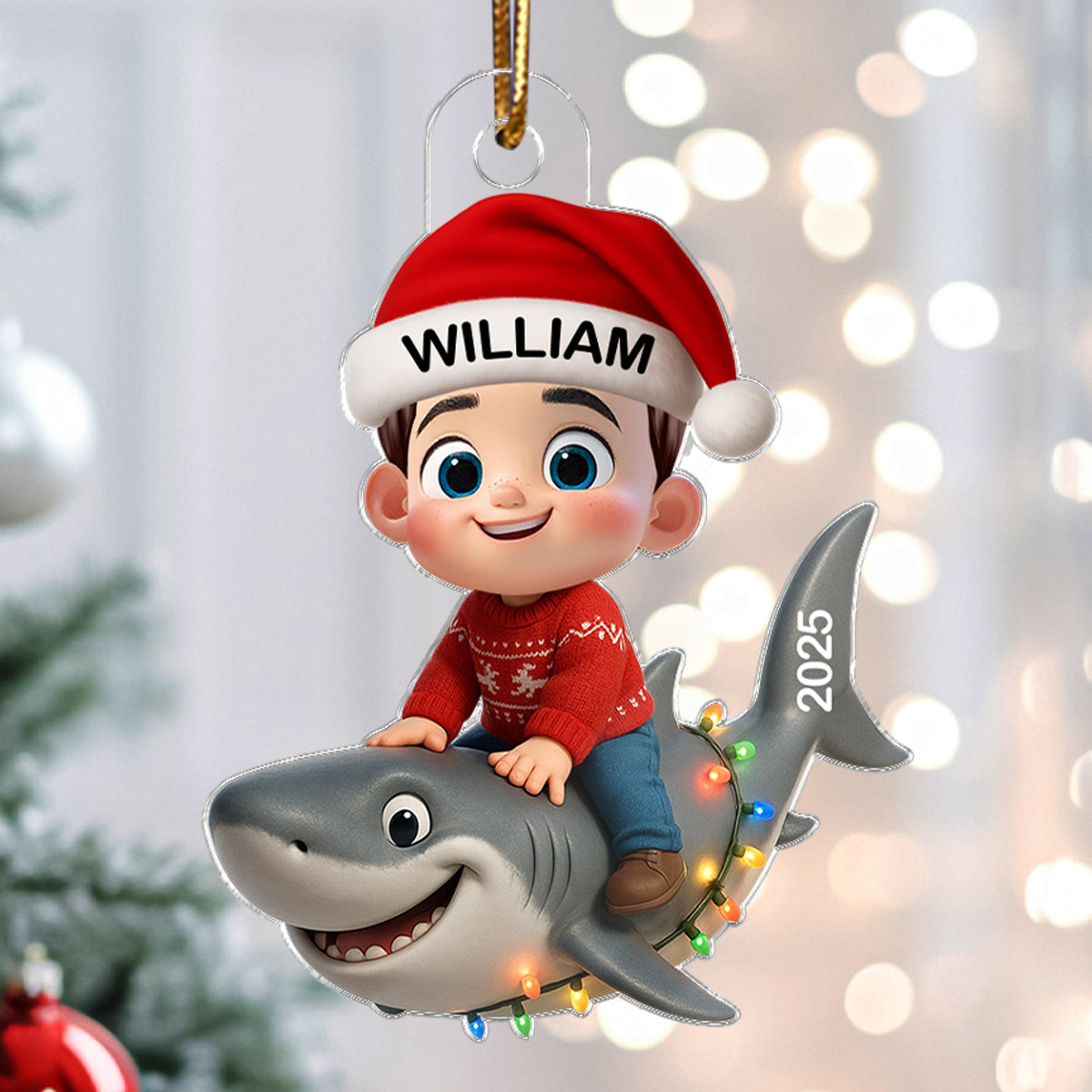 3D Effect Little Kid Favorite Animals Shark Christmas Personalized Acrylic Ornament, Fun & Unique Gift For Kids, Grandkids