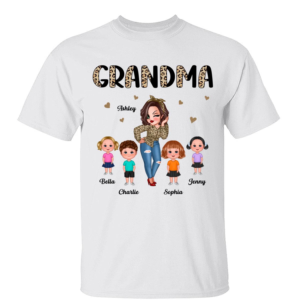 Half Leopard Pretty Grandma With Grandkids Personalized Shirt