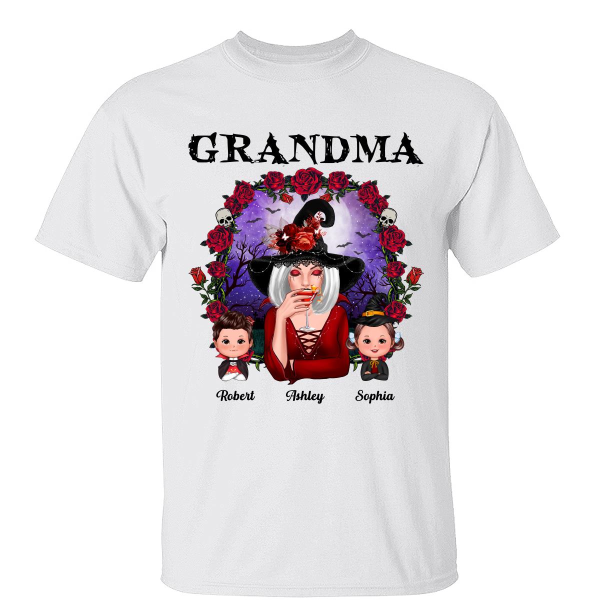 Halloween Roses Frame Grandma With Grandkids Personalized Shirt
