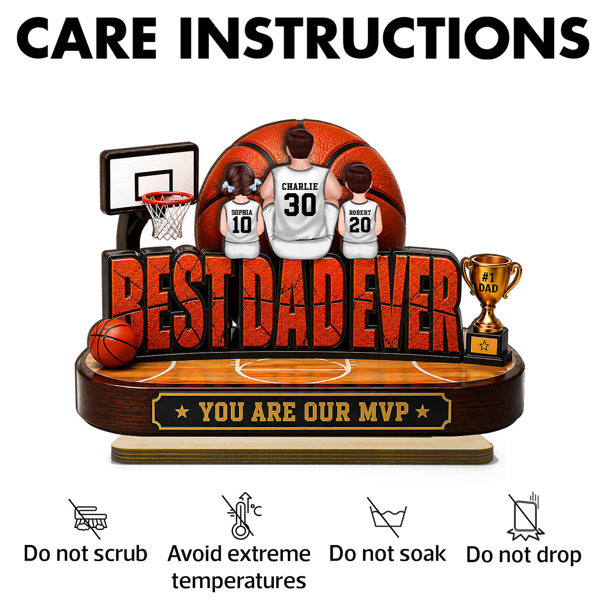 Best Dad Ever Basket Dad & Kids - Personalized 2-Layered Wooden Plaque -  Gift For Dad, Husband