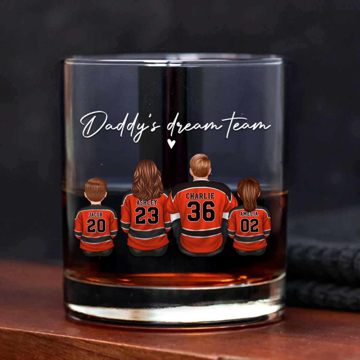 Hockey Daddy's Dream Team Personalized Wine Glass, Father's Day Gift for Hockey Dads