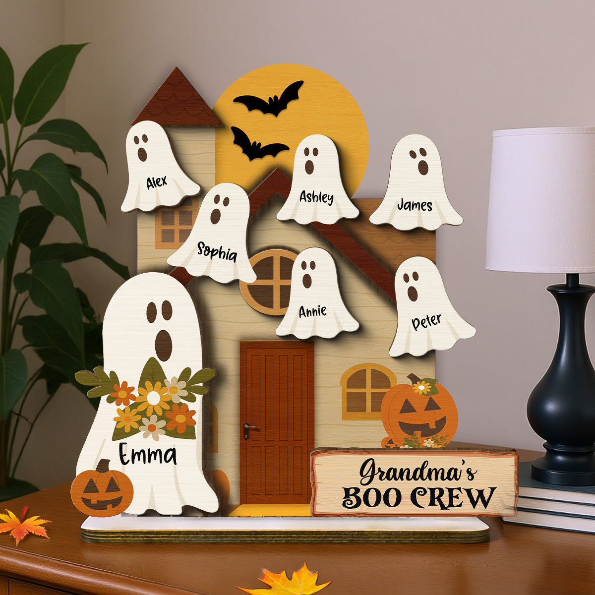 Grandma's Boo Crew Halloween Tiered Tray Decor Personalized 2-Layer Standing Wooden Plaque
