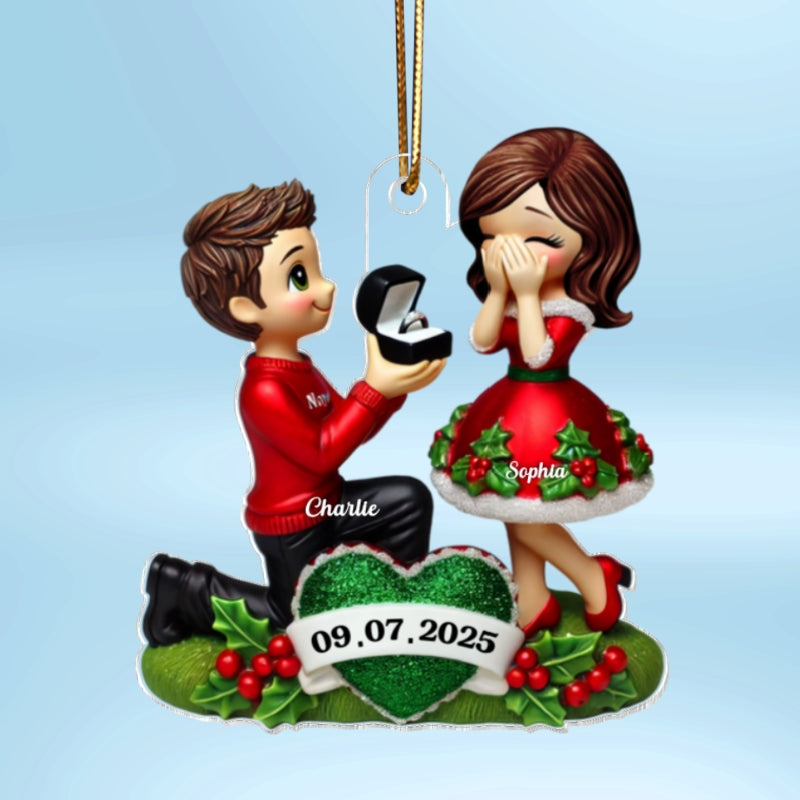 Marriage Proposal 3D Effect Ornament for Couples, Personalized Newly Engaged Gift, ""She Said Yes!"" Ornament