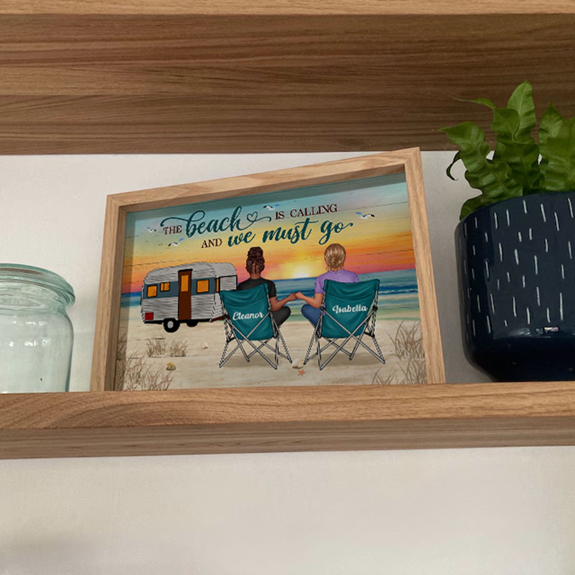 Back View Couple Camping Beach Landscape Personalized Horizontal Poster