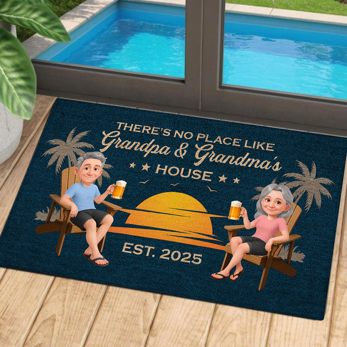 Retro Vintage Summer There's No Place Like Grandpa Grandma Grandparents House Personalized Doormat