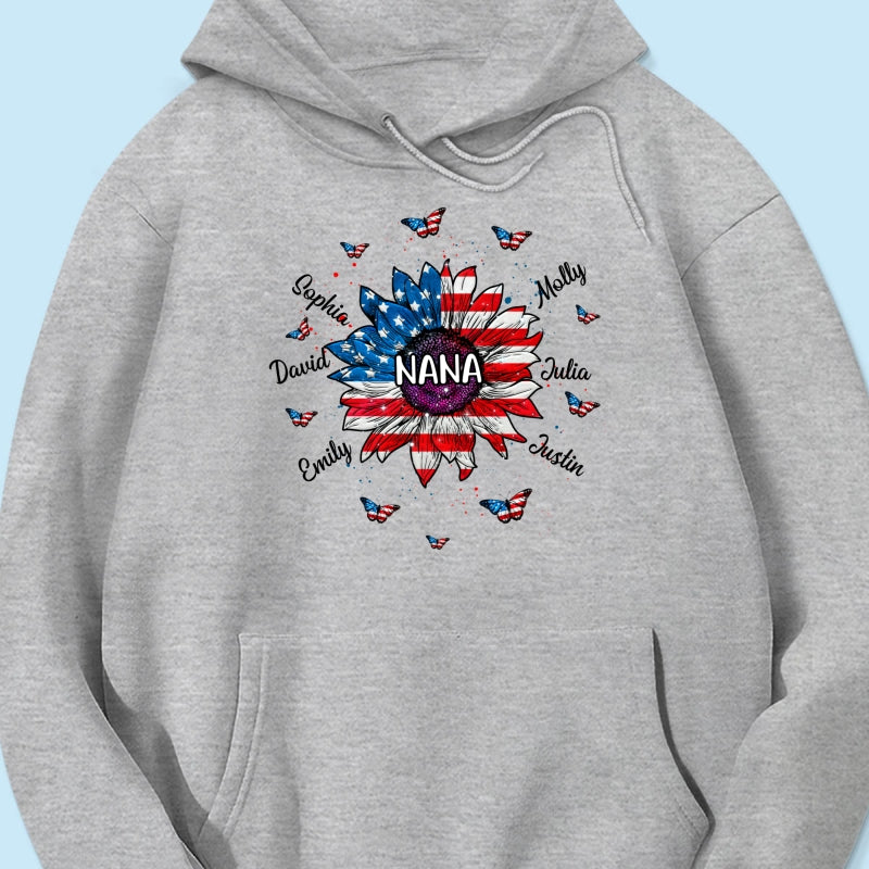 Grandma With Grandkids Names Nation Flag Sunflower Personalized Shirt