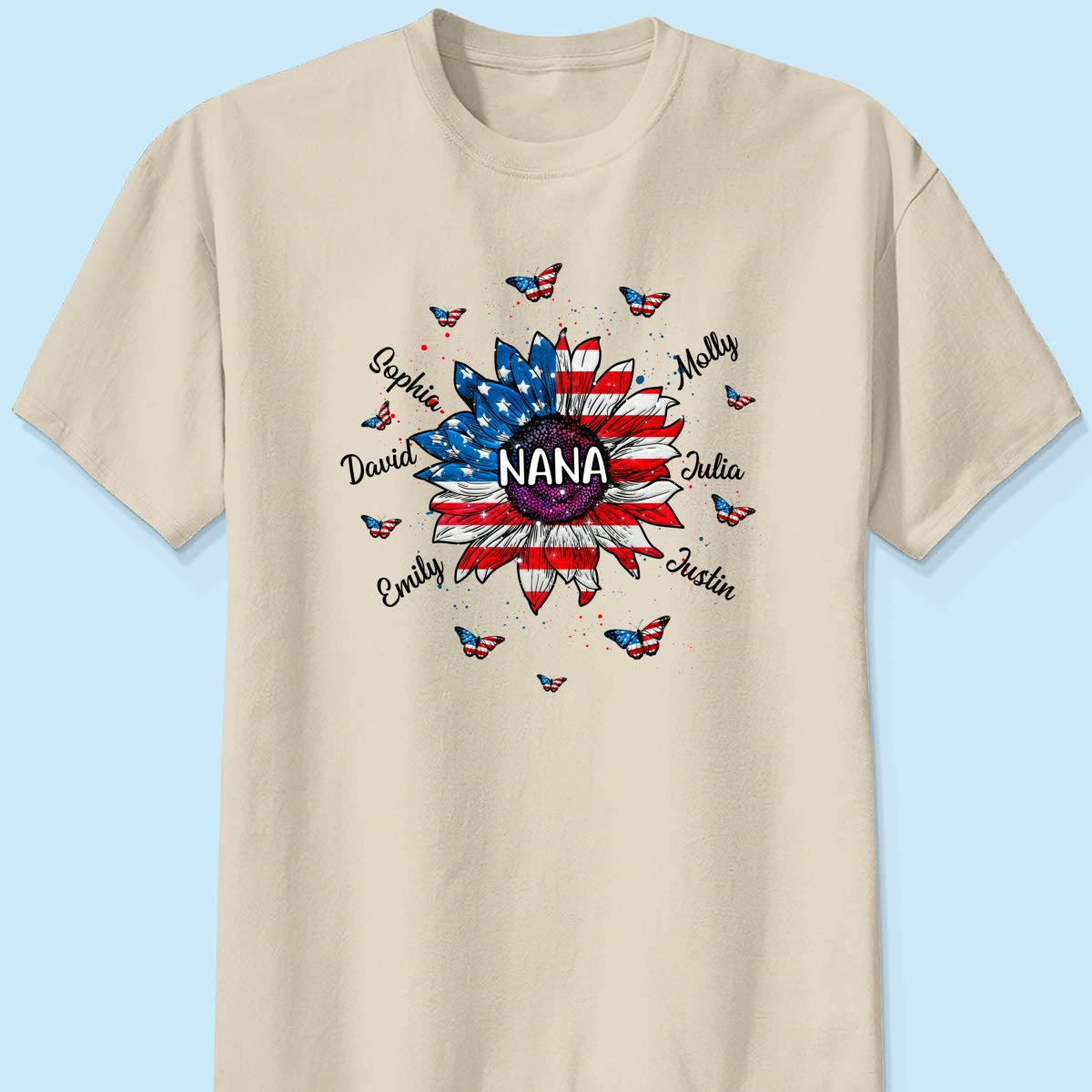 Grandma With Grandkids Names Nation Flag Sunflower Personalized Shirt