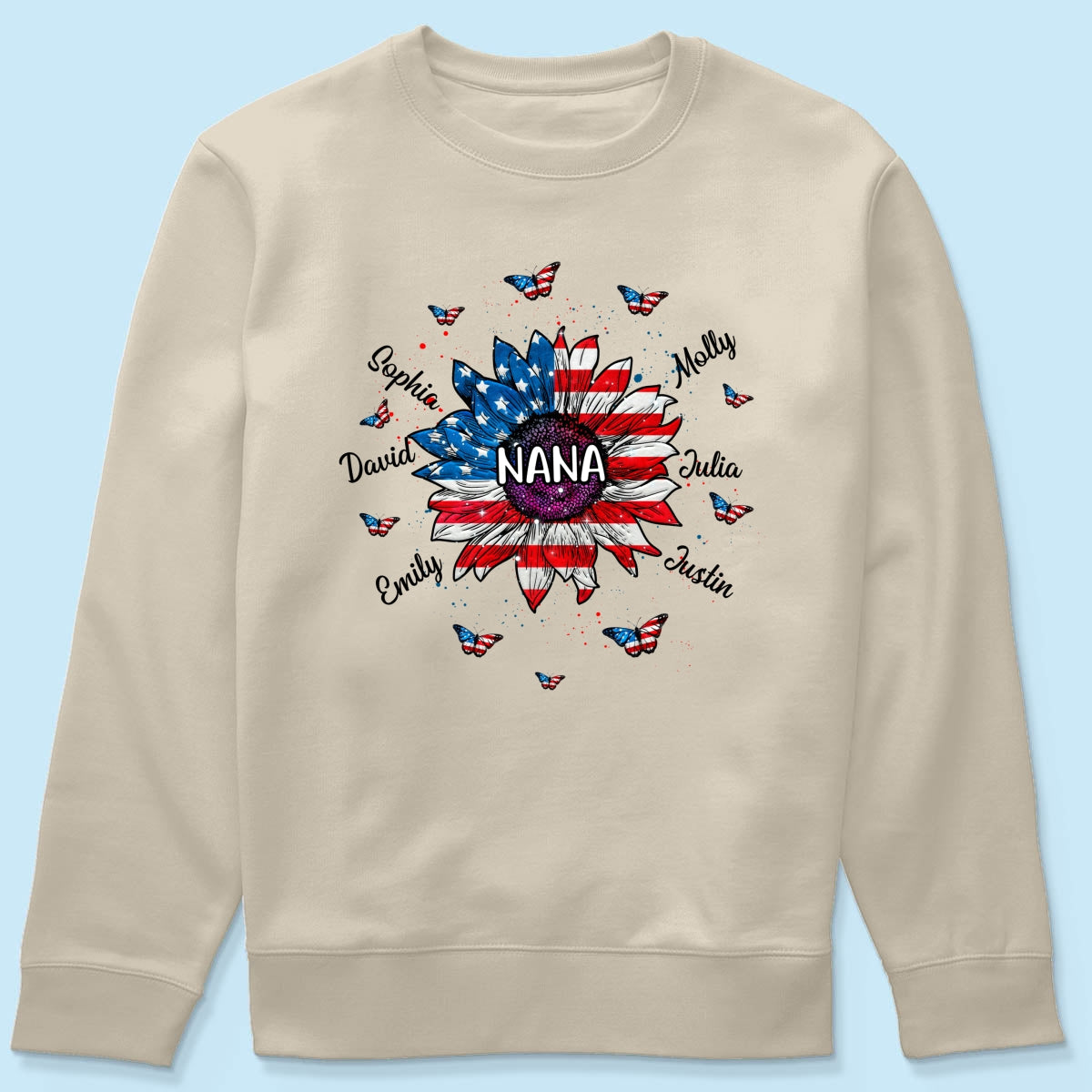Grandma With Grandkids Names Nation Flag Sunflower Personalized Shirt