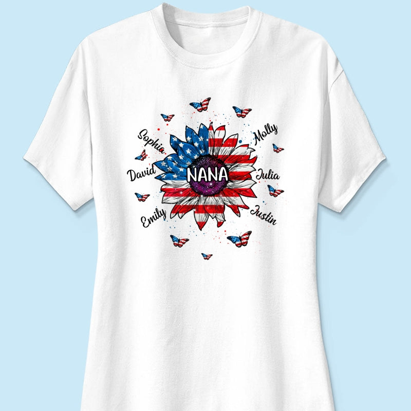 Grandma With Grandkids Names Nation Flag Sunflower Personalized Shirt
